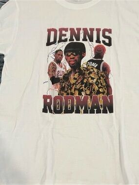 White Graphic Dennis Rodman Tribute Tee